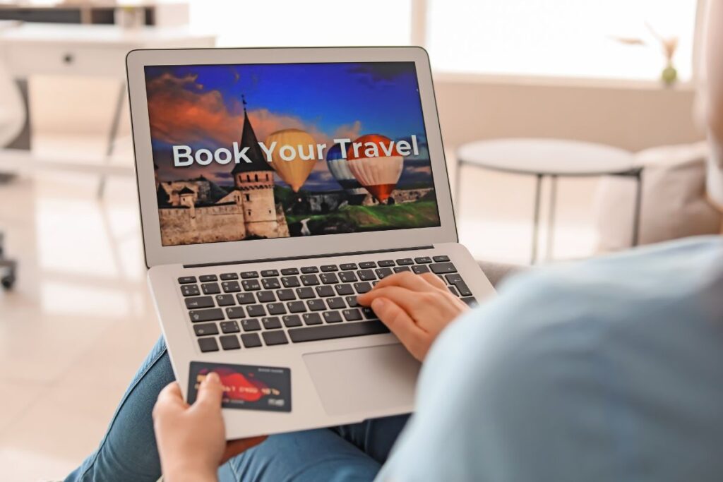 online travel book on laptop